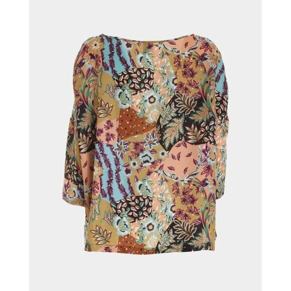NWT M MISSONI Ocher Silk Blend Floral Print 3/4 Sleeve Blouse Womens Sz XS - Picture 3 of 9